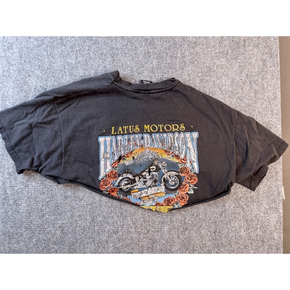 Harley-Davidson Tops - Vintage Harley Davidson XXL Black Cotton Cropped Distressed Graphic Tee USA Made